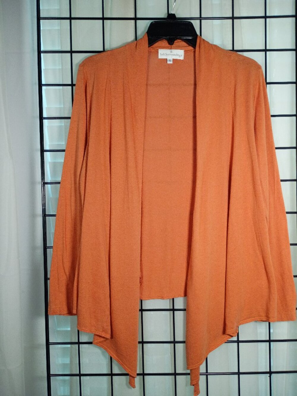 Soft Surroundings Orange Waterfall Open-Front Cardigan Lightweight Knit Fabric